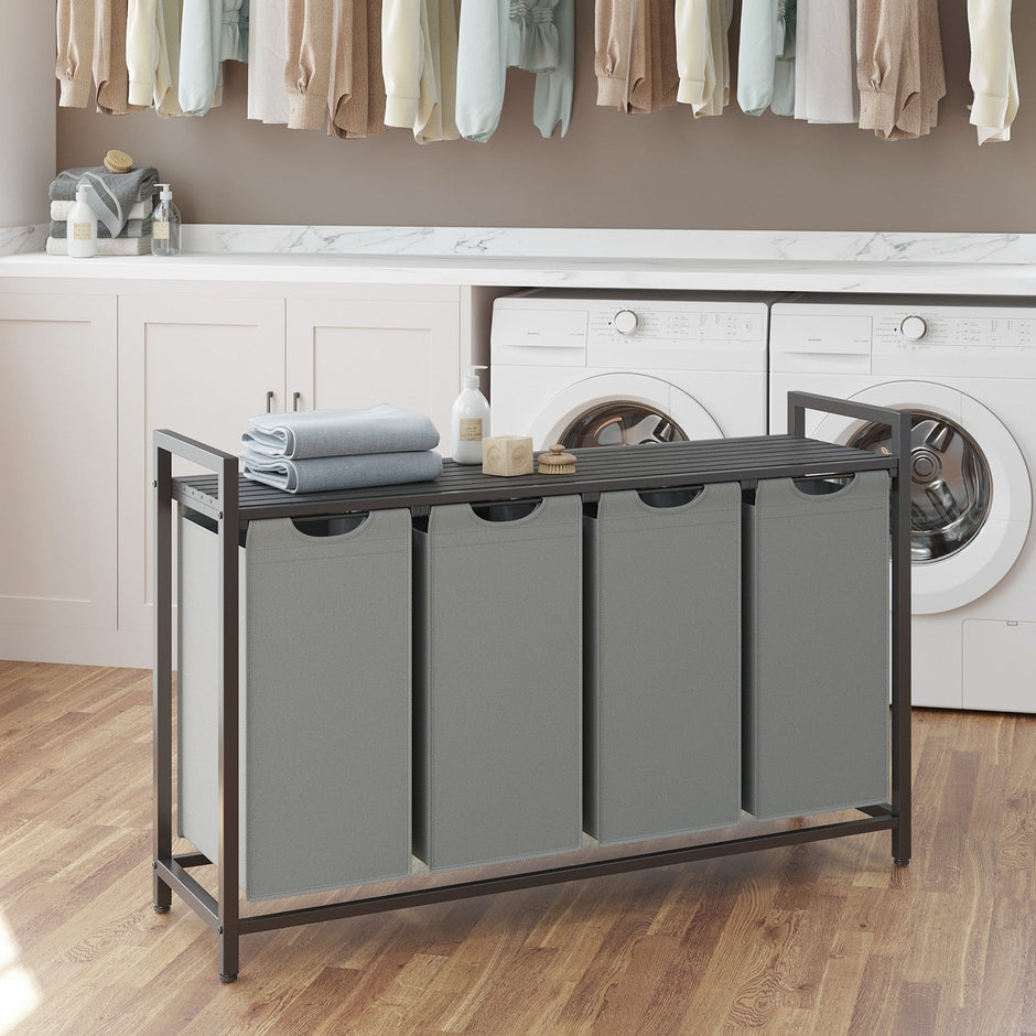 Laundry Sorter – Metal Frame – Rustic Brown and Black – 4 Removable Bags, 40L Capacity
