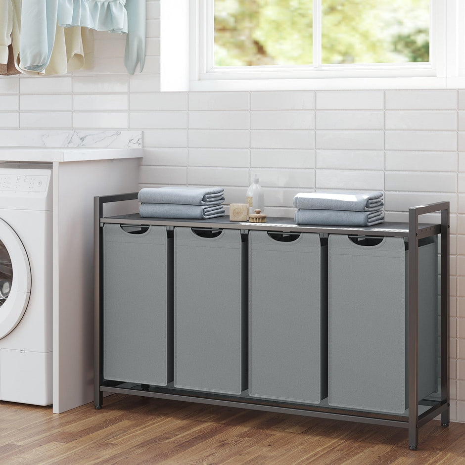 Laundry Sorter – Metal Frame – Rustic Brown and Black – 4 Removable Bags, 40L Capacity