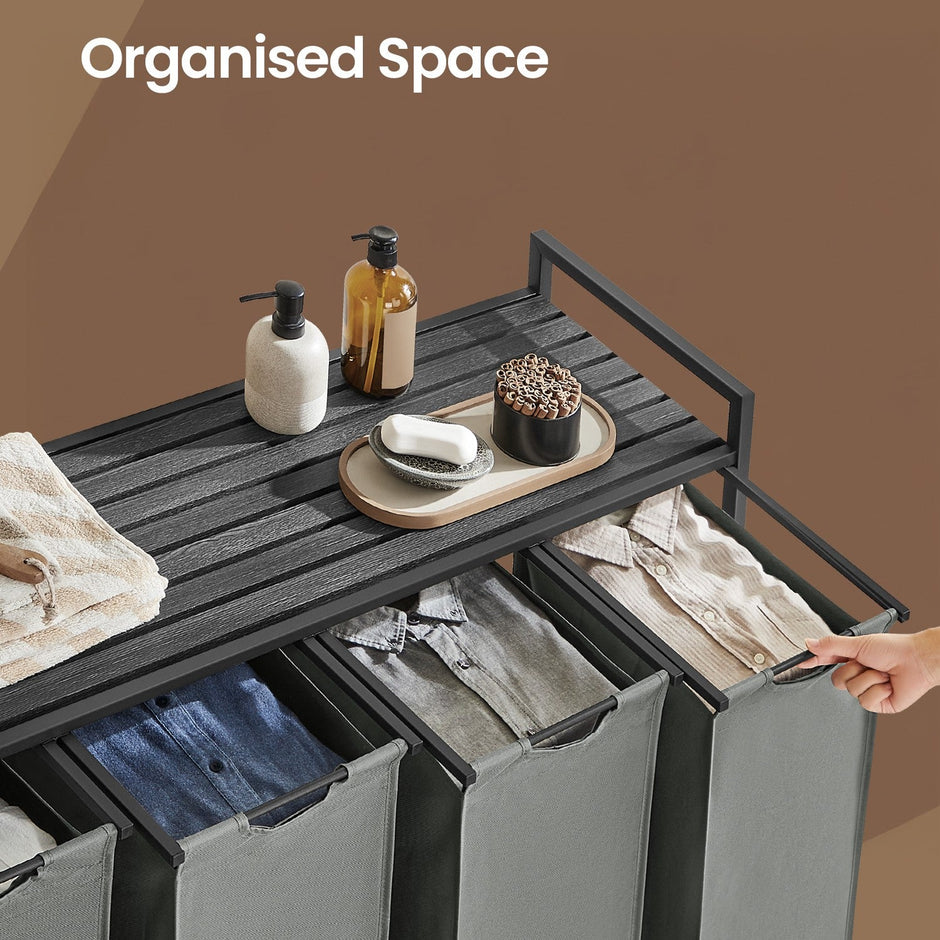 Laundry Sorter – Metal Frame – Rustic Brown and Black – 4 Removable Bags, 40L Capacity