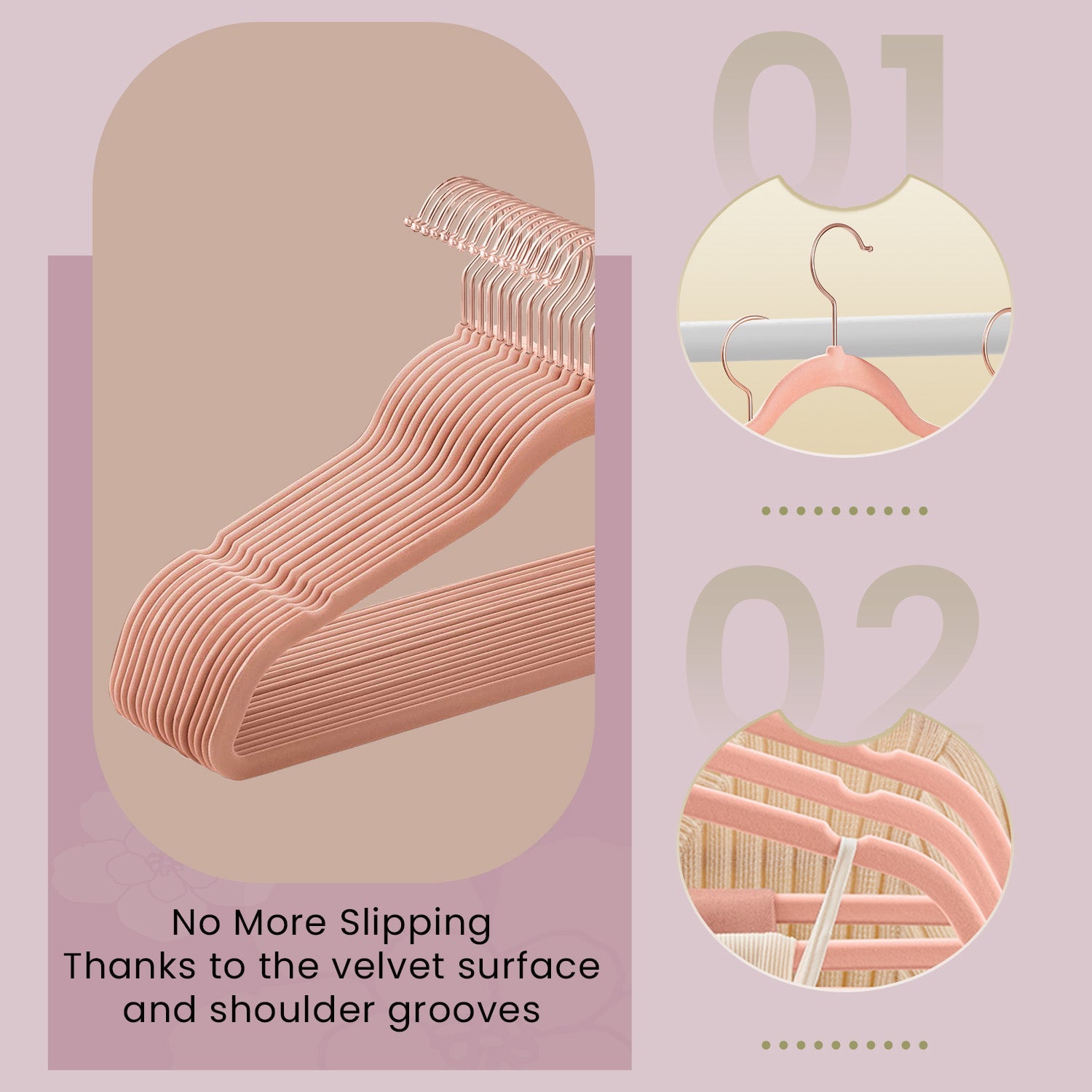 Velvet Hangers – Velvet – Pink – 360° Swivel Hooks – Non-Slip Design – 20 Pack