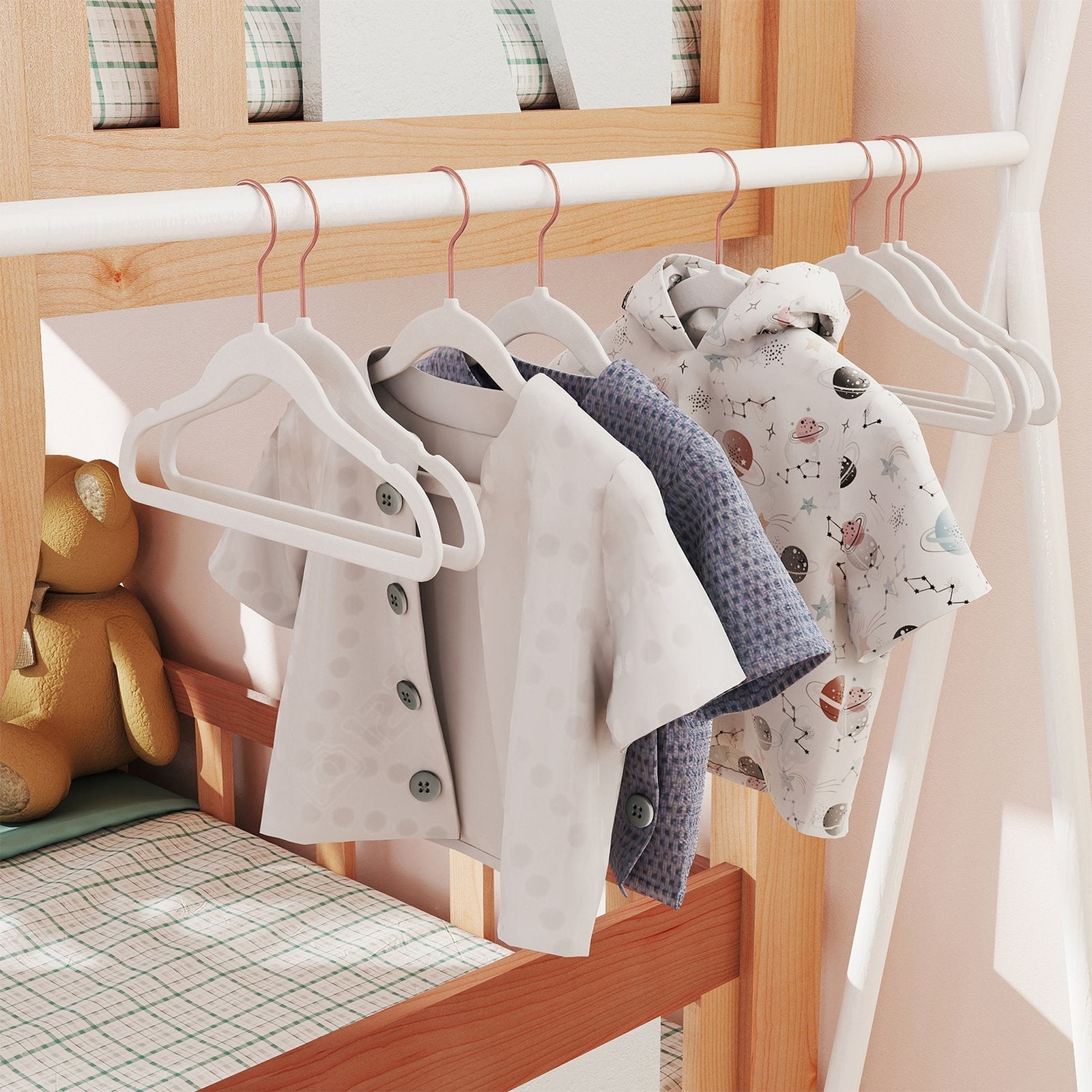Baby Hangers – Velvet – Light Pink – Non-Slip, Rose Gold Hooks – 30 Pack, 30 x 20.5 cm