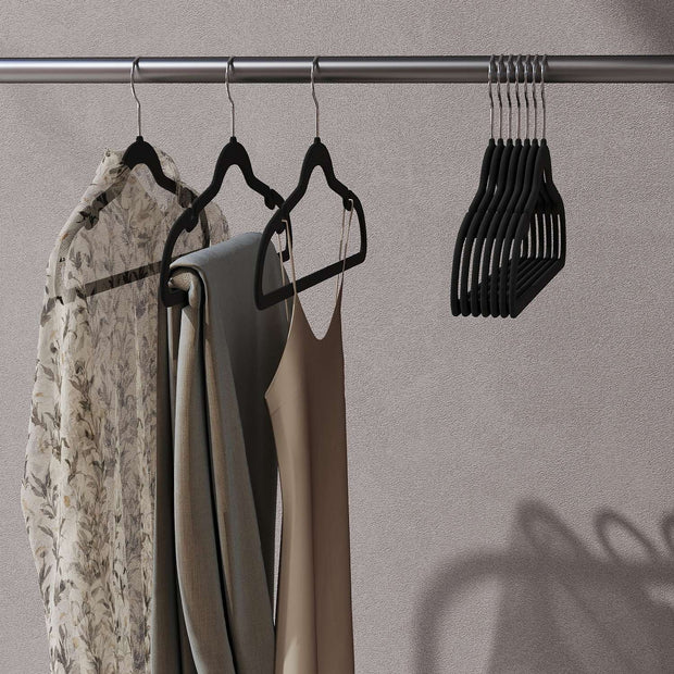 Velvet Hangers – Velvet – Ink Black – Non-Slip with Shoulder Notches and Pants Bar, 360° Swivel Hook, 50 Pack