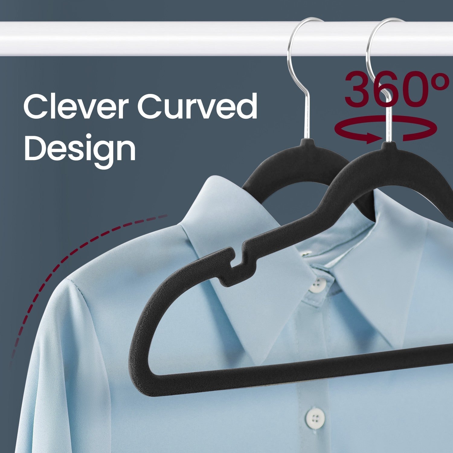 Velvet Hangers – Velvet – Ink Black – Non-Slip with Shoulder Notches and Pants Bar, 360° Swivel Hook, 50 Pack