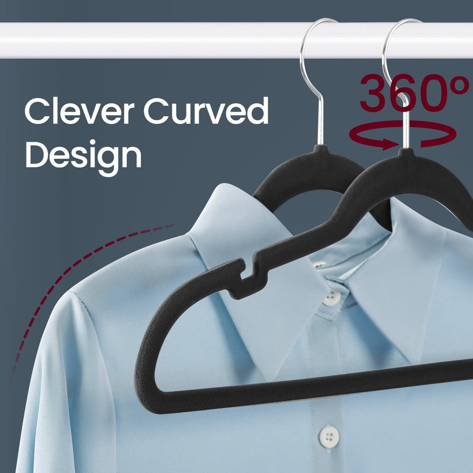 Velvet Hangers – Velvet – Ink Black – Non-Slip with Shoulder Notches and Pants Bar, 360° Swivel Hook, 50 Pack