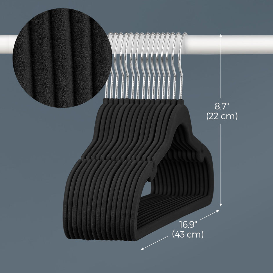 Velvet Hangers – Velvet – Ink Black – Non-Slip with Shoulder Notches and Pants Bar, 360° Swivel Hook, 50 Pack