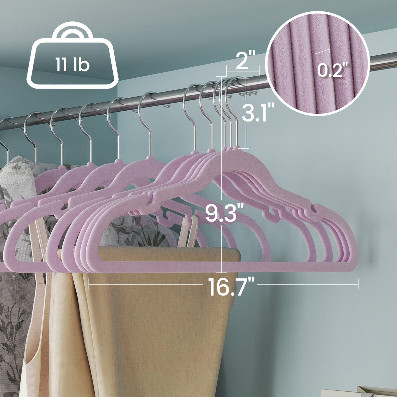 Velvet Hangers – Velvet – Ink Black – Non-Slip with Shoulder Notches and Pants Bar, 360° Swivel Hook, 50 Pack