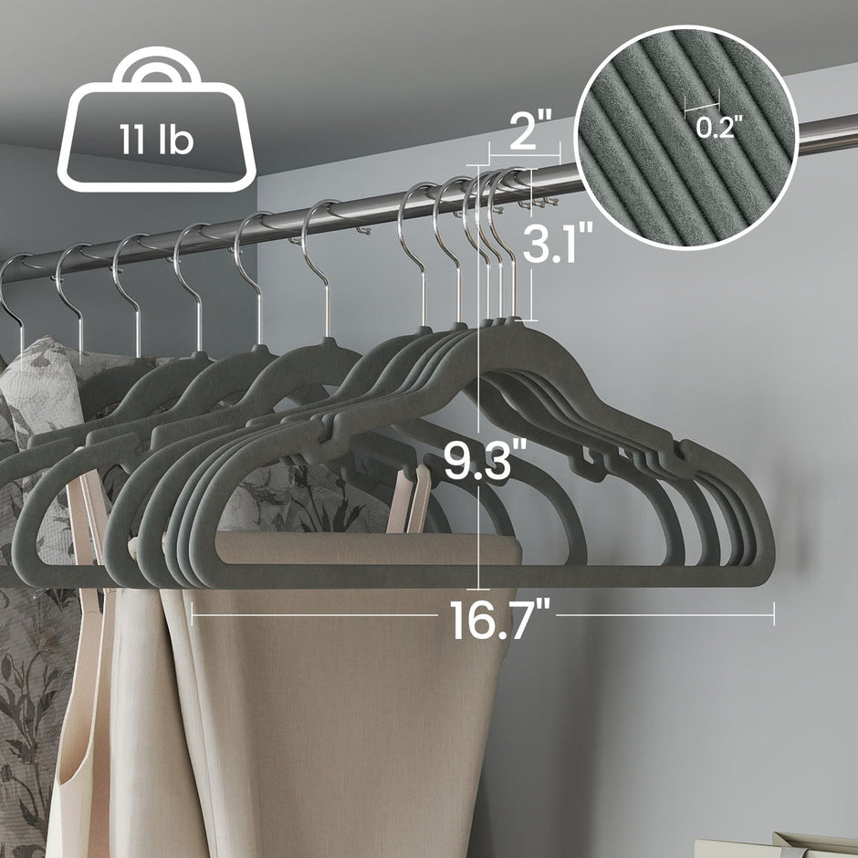 Velvet Hangers – Velvet – Ink Black – Non-Slip with Shoulder Notches and 360° Swivel Hook, 30 Pack