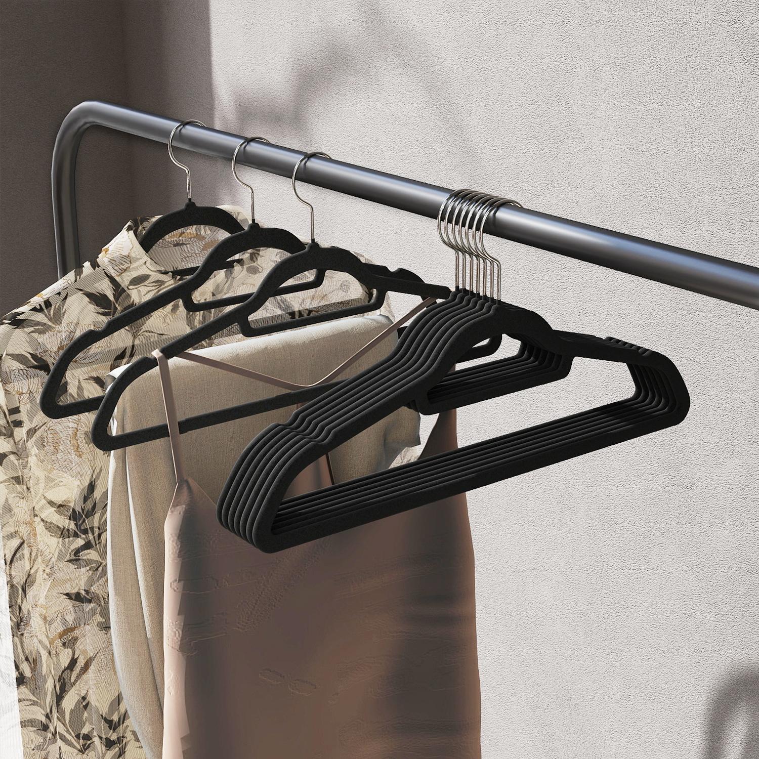 Velvet Hangers – Black – Set of 20 – Ultra Thin Space Saving with Rose Gold 360 Degree Swivel Hook
