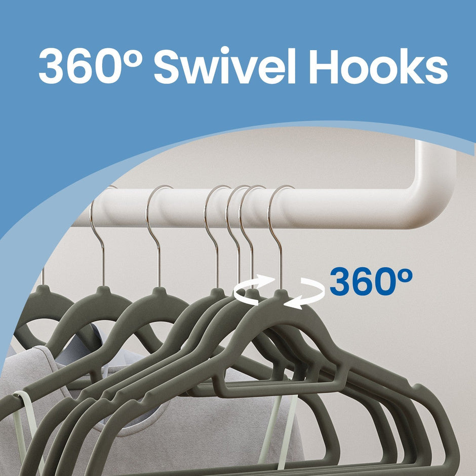 Velvet Hangers – Black – Set of 20 – Ultra Thin Space Saving with Rose Gold 360 Degree Swivel Hook