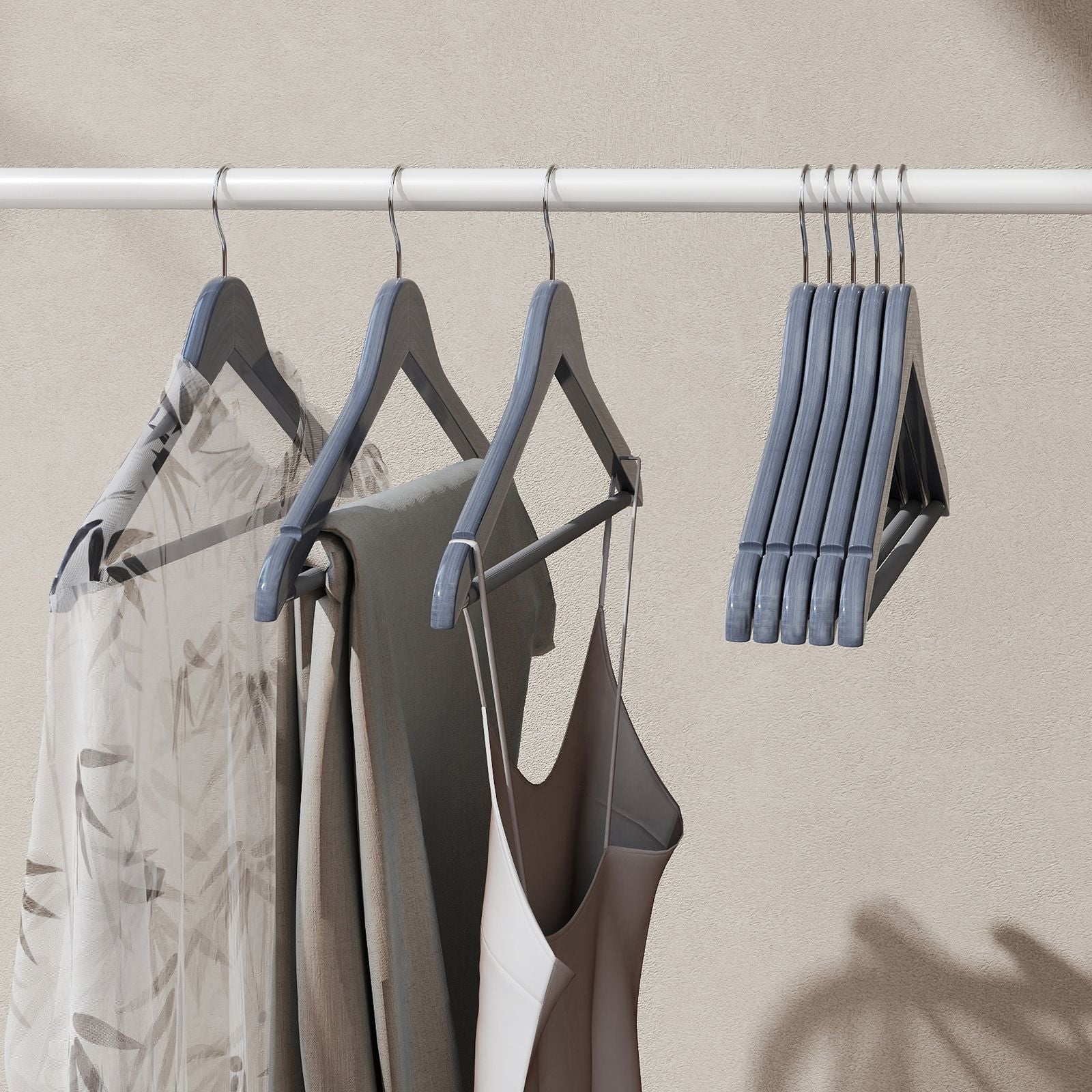 Wooden Coat Hangers – Solid Wood – Natural – Set of 20 with Shoulder Grooves and Non-Slip Bar