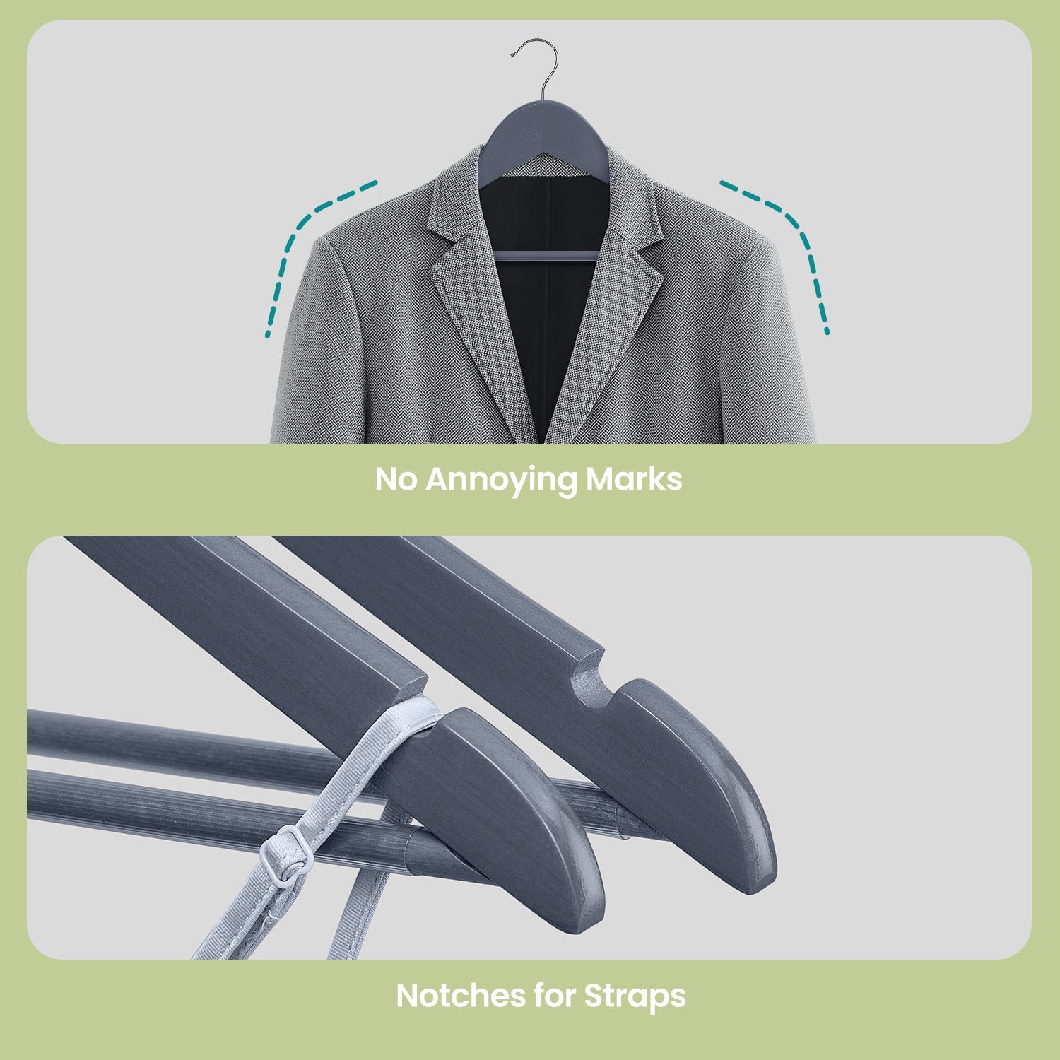 Wooden Coat Hangers – Solid Wood – Natural – Set of 20 with Shoulder Grooves and Non-Slip Bar