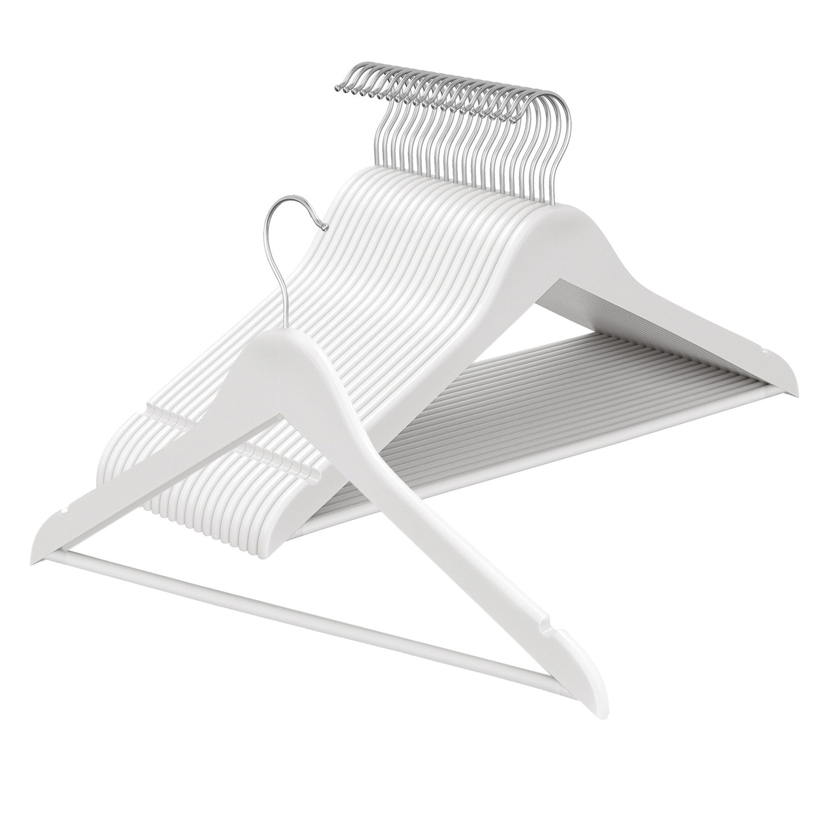 Set of 20 Solid Birch Wood Clothes Hangers – Natural Beige – 360° Swivel Hooks