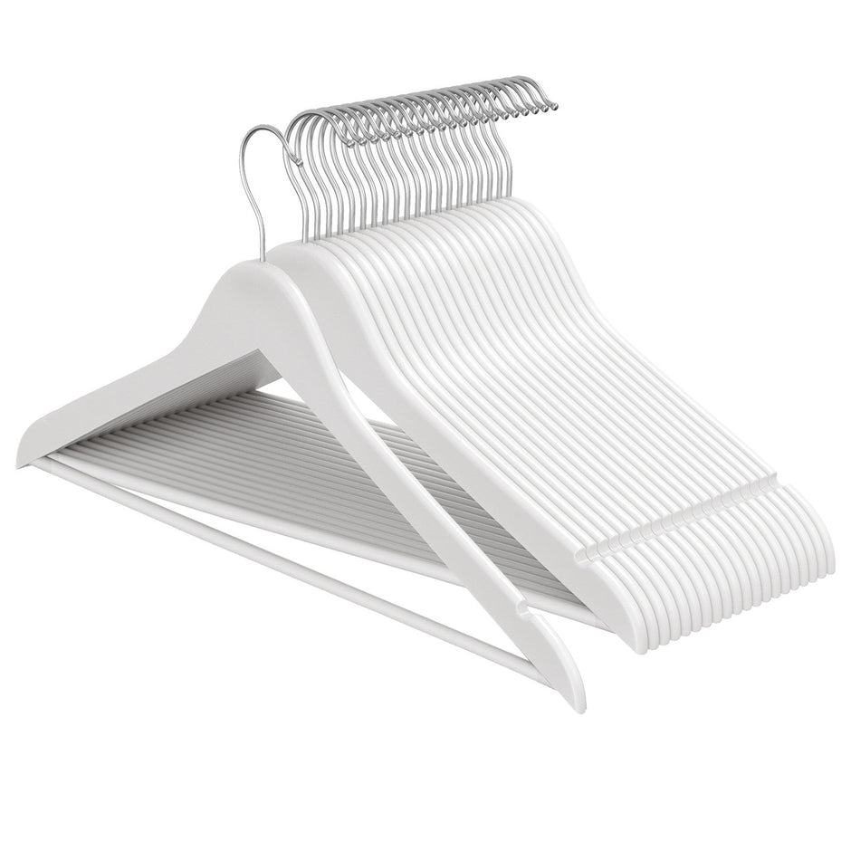 Set of 20 Solid Birch Wood Clothes Hangers – Natural Beige – 360° Swivel Hooks