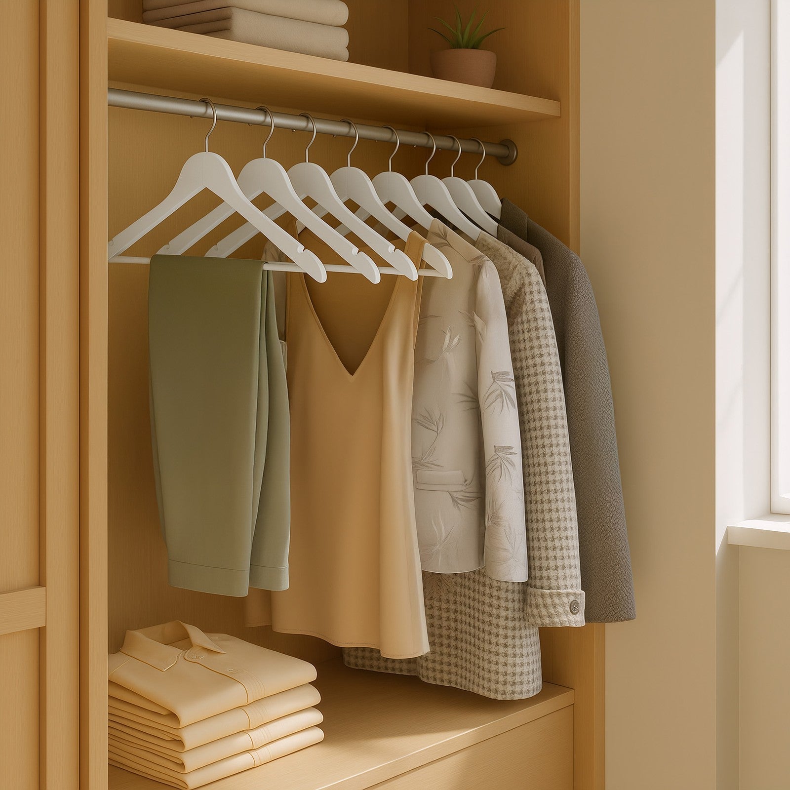 Set of 20 Solid Birch Wood Clothes Hangers – Natural Beige – 360° Swivel Hooks