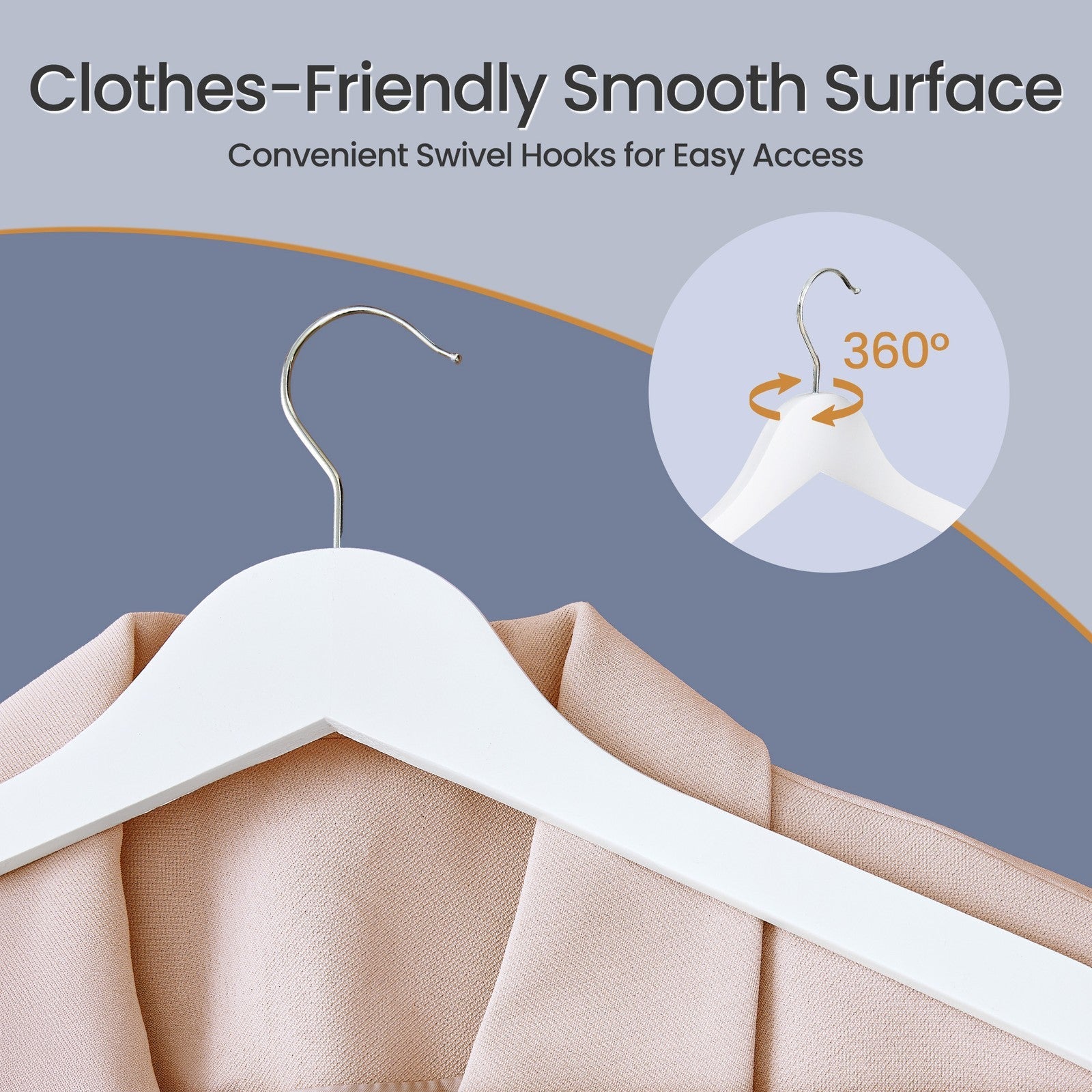Set of 20 Solid Birch Wood Clothes Hangers – Natural Beige – 360° Swivel Hooks