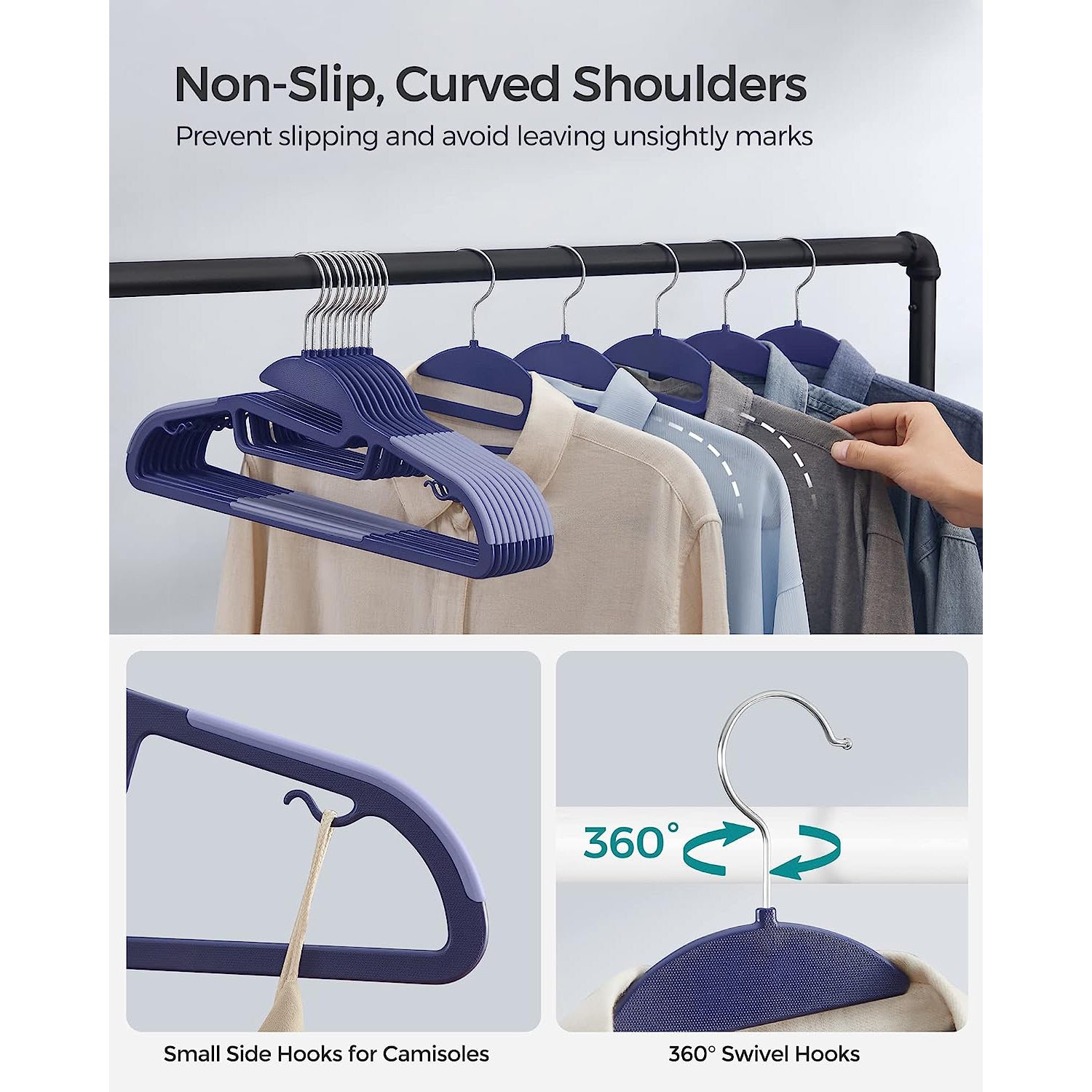 Set of 20 Plastic Hangers – Plastic – Dark Blue Ash and Light Blue Ash – Thin Space Saving Non-Slip Design