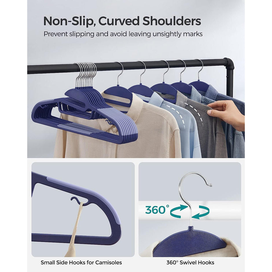 Set of 20 Plastic Hangers – Plastic – Dark Blue Ash and Light Blue Ash – Thin Space Saving Non-Slip Design