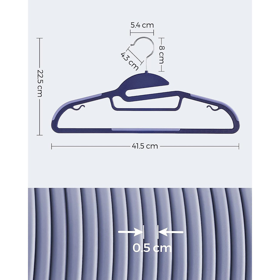 Set of 20 Plastic Hangers – Plastic – Dark Blue Ash and Light Blue Ash – Thin Space Saving Non-Slip Design