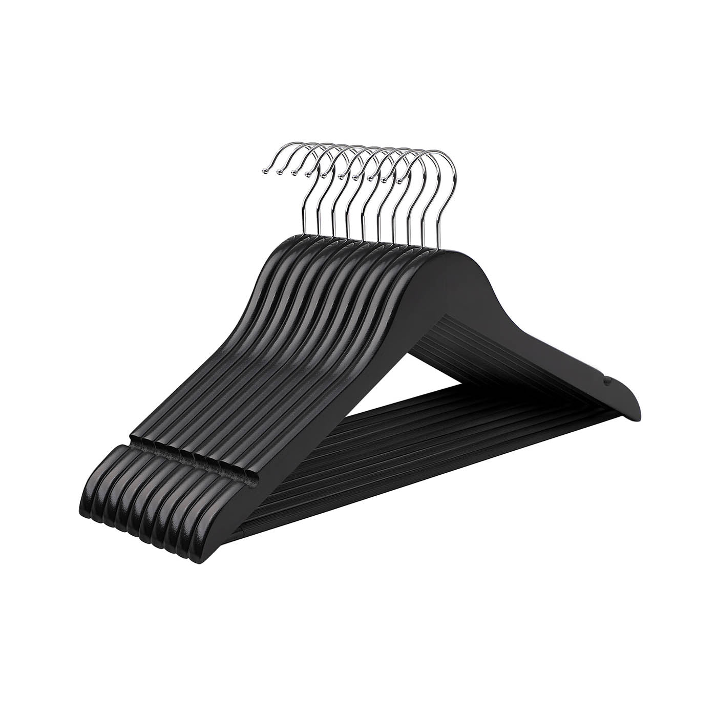 Coat Hangers – Maple Wood – Dark Walnut – 360° Swivel Hook, Shoulder Notches, Trousers Bar