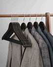 Coat Hangers – Maple Wood – Dark Walnut – 360° Swivel Hook, Shoulder Notches, Trousers Bar