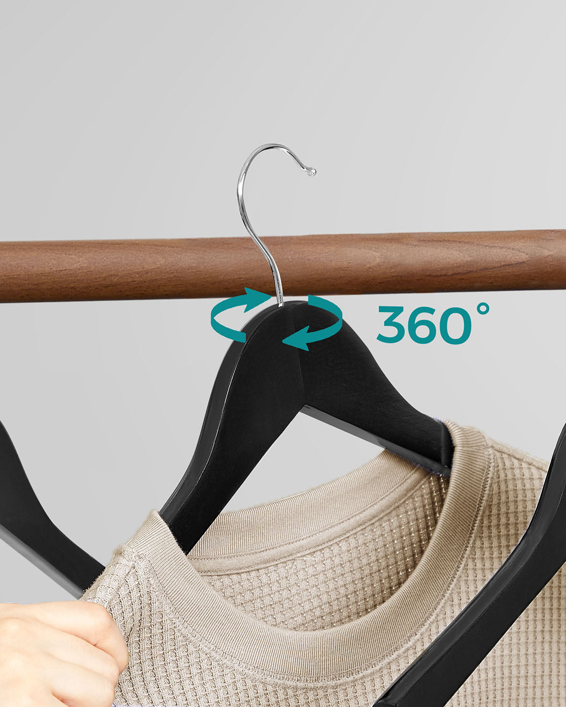 Coat Hangers – Maple Wood – Dark Walnut – 360° Swivel Hook, Shoulder Notches, Trousers Bar