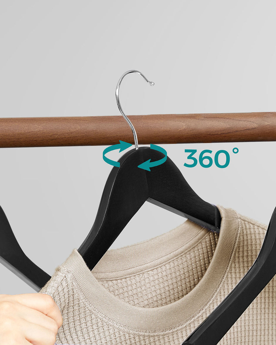 Coat Hangers – Maple Wood – Dark Walnut – 360° Swivel Hook, Shoulder Notches, Trousers Bar
