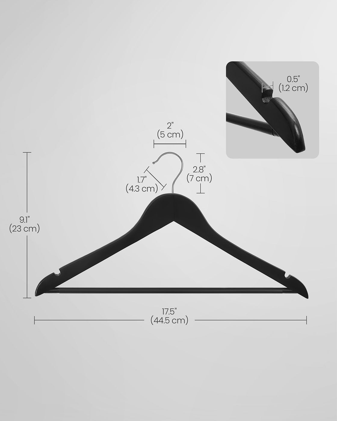 Coat Hangers – Maple Wood – Dark Walnut – 360° Swivel Hook, Shoulder Notches, Trousers Bar