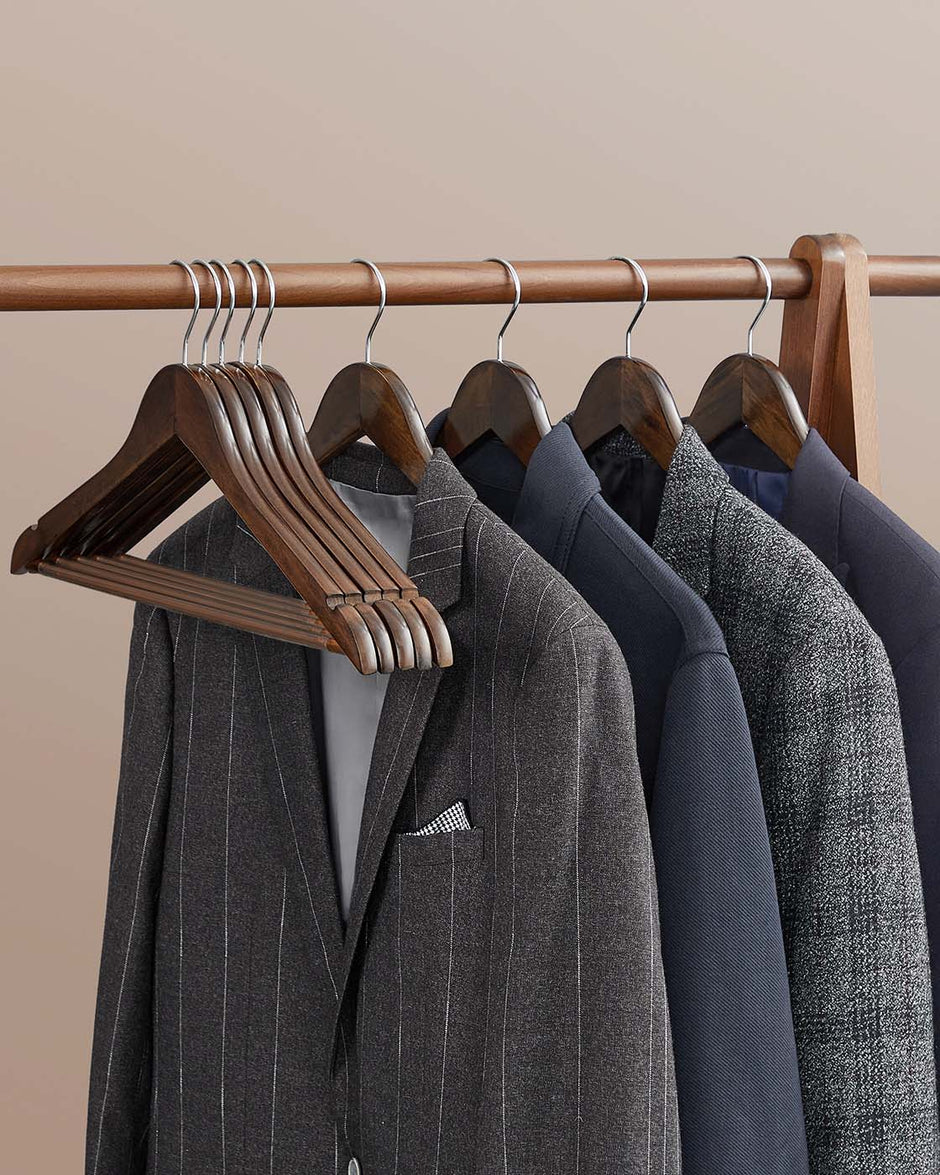 Wood Hangers – Maple Wood – Dark Walnut – 20-Pack with Shoulder Notches and Trousers Bar