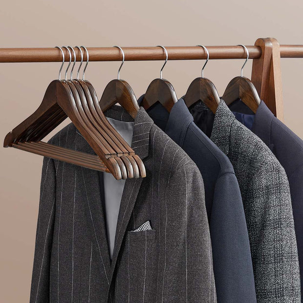 Wood Hangers – Maple Wood – Dark Walnut – 20-Pack with Shoulder Notches and Trousers Bar