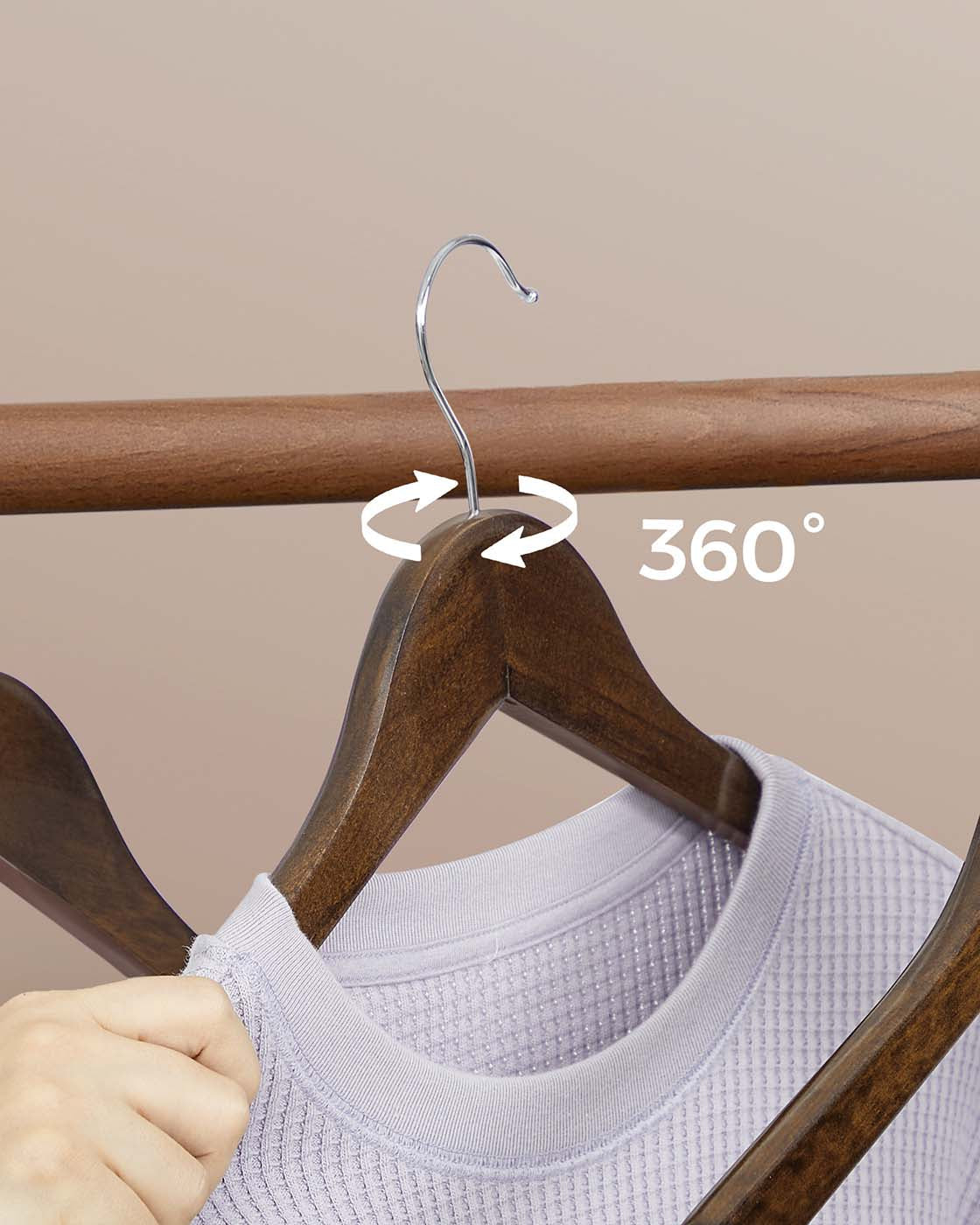 Wood Hangers – Maple Wood – Dark Walnut – 20-Pack with Shoulder Notches and Trousers Bar
