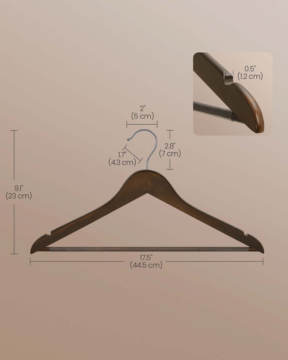 Wood Hangers – Maple Wood – Dark Walnut – 20-Pack with Shoulder Notches and Trousers Bar