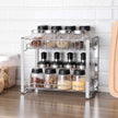 Spice Rack Organizer – Metal – Silver – 2-Tier with Anti-Slip Feet and Plastic Shelf Liner