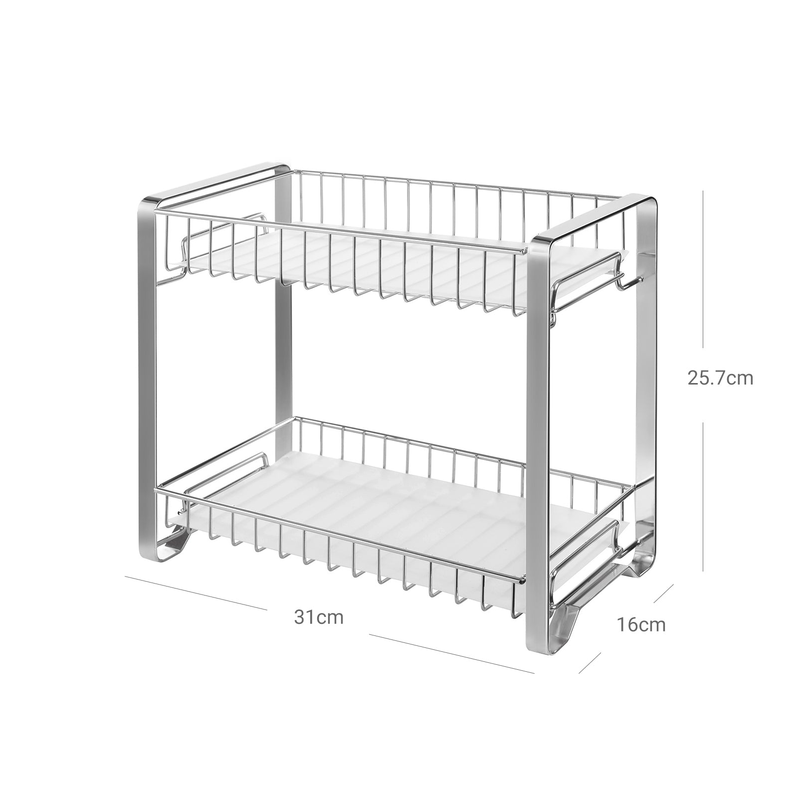 Spice Rack Organizer – Metal – Silver – 2-Tier with Anti-Slip Feet and Plastic Shelf Liner