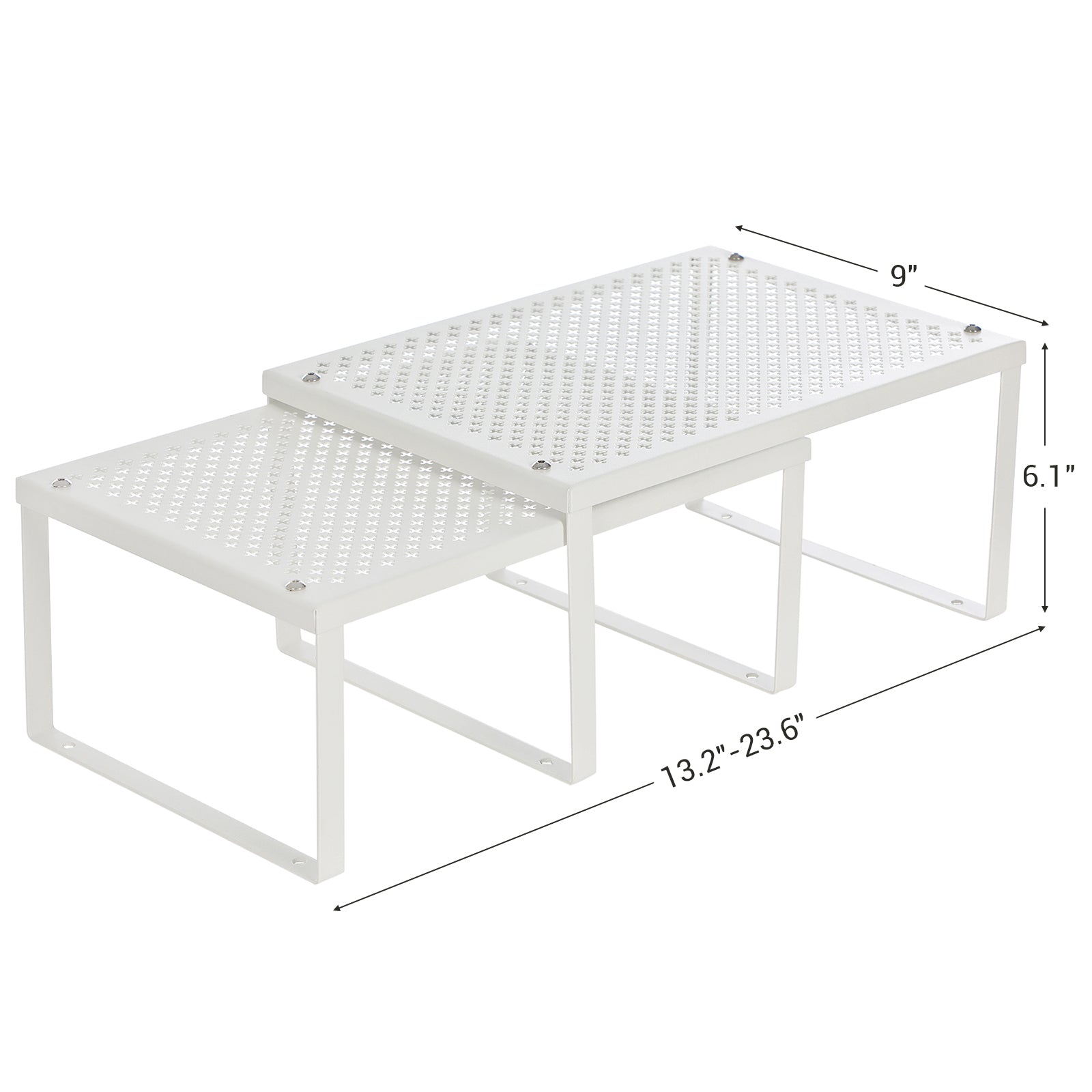 Set of 2 Cupboard Organisers – Metal – White – Stackable and Expandable Kitchen Storage Shelves