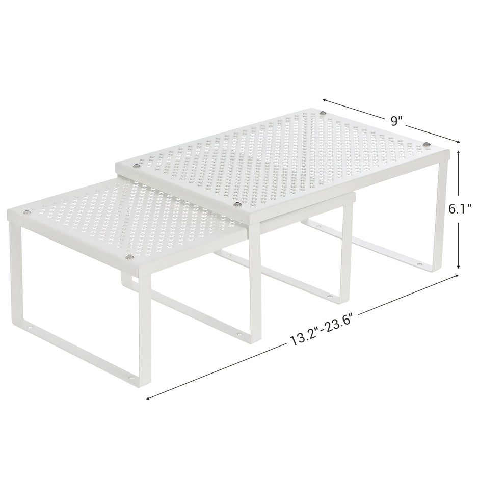 Set of 2 Cupboard Organisers – Metal – White – Stackable and Expandable Kitchen Storage Shelves