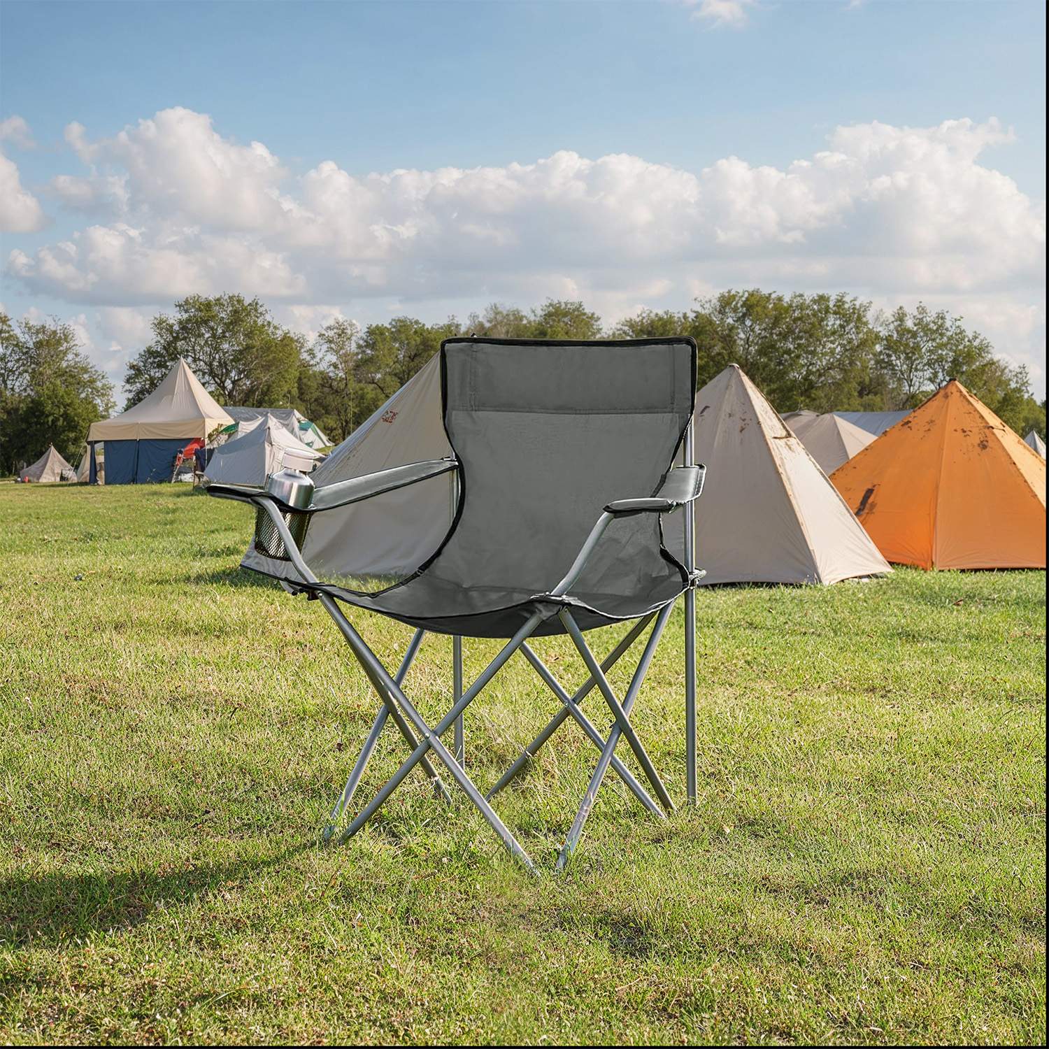 Camping Chairs Set of 2 – Metal – Olive Green – Folding with Armrests, 120 kg Capacity