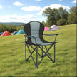 Folding Camping Chair – Heavy-Duty Metal – Grey and Black – Padded Seat with Cup Holder