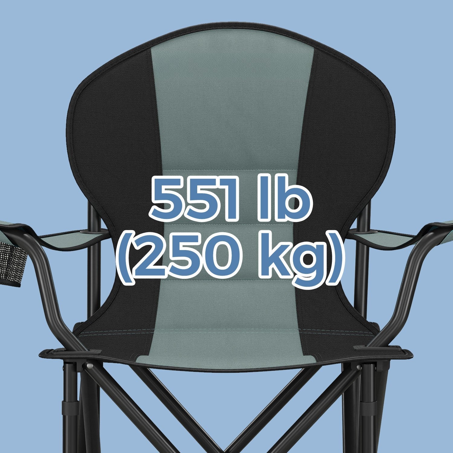 Folding Camping Chair – Heavy-Duty Metal – Grey and Black – Padded Seat with Cup Holder