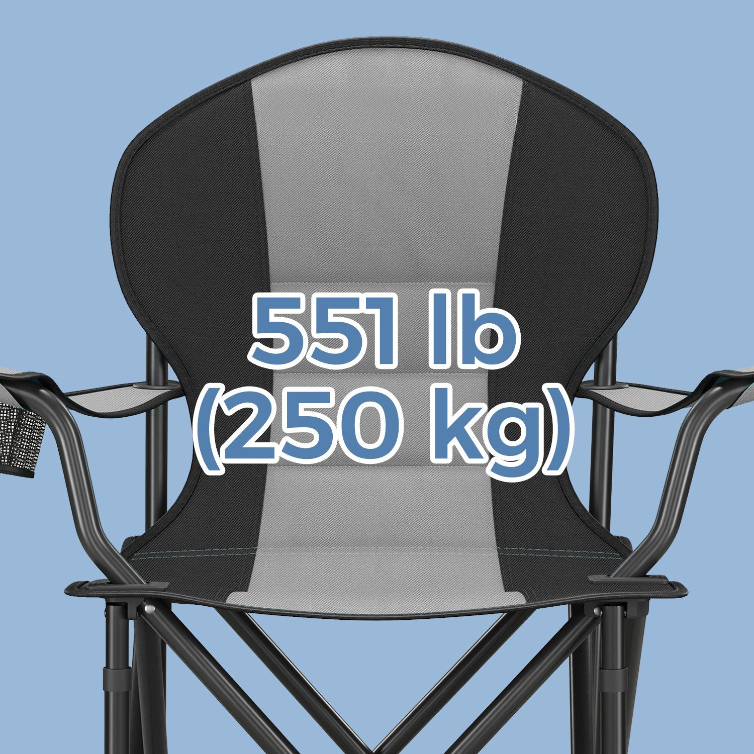 Folding Camping Chair – Heavy-Duty Metal – Grey and Black – Padded Seat with Cup Holder