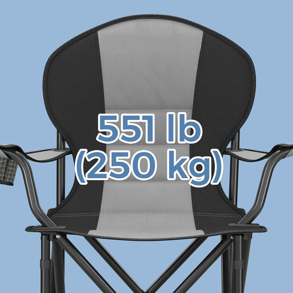Folding Camping Chair – Heavy-Duty Metal – Grey and Black – Padded Seat with Cup Holder
