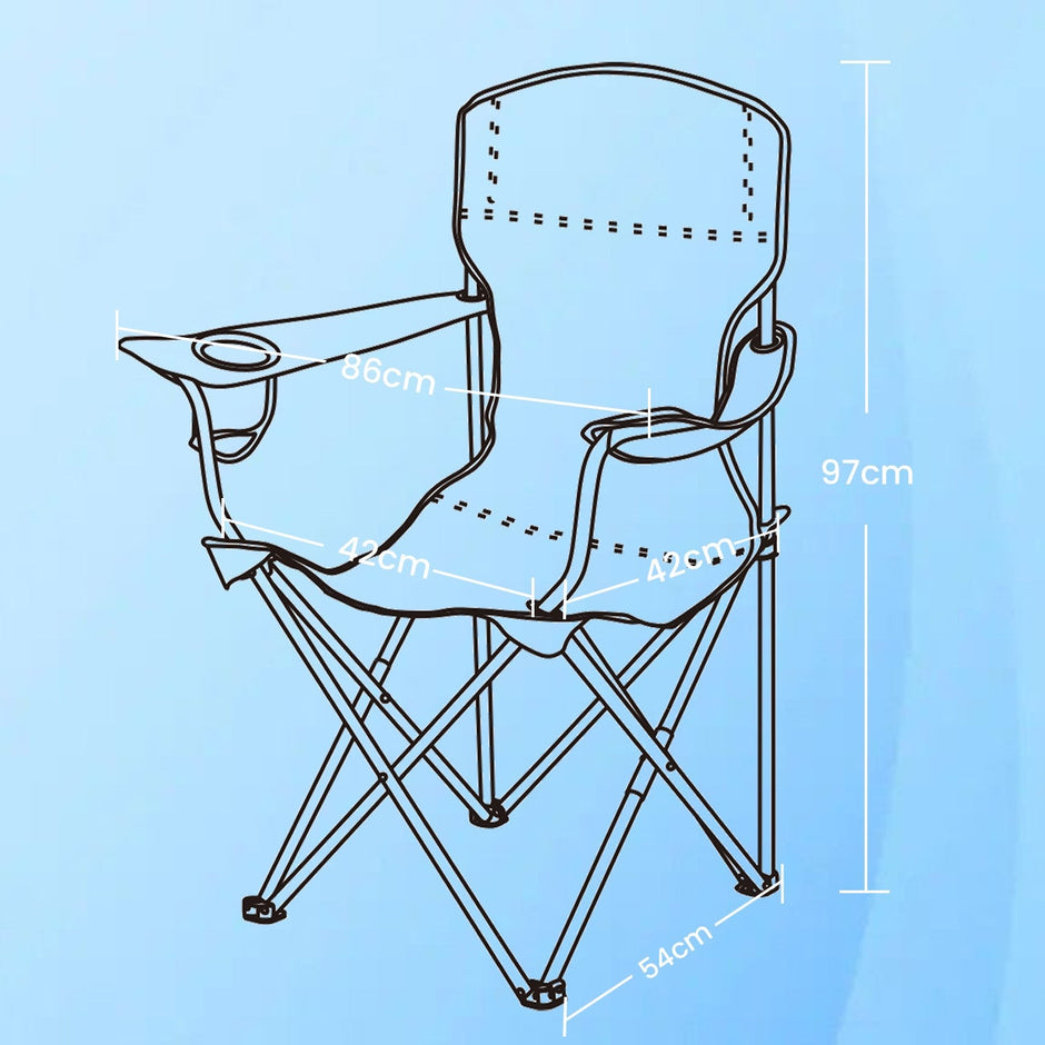 Set of 2 Folding Heavy-Duty Camping Chairs – Metal Frame – Slate Gray – Includes Cup Holder