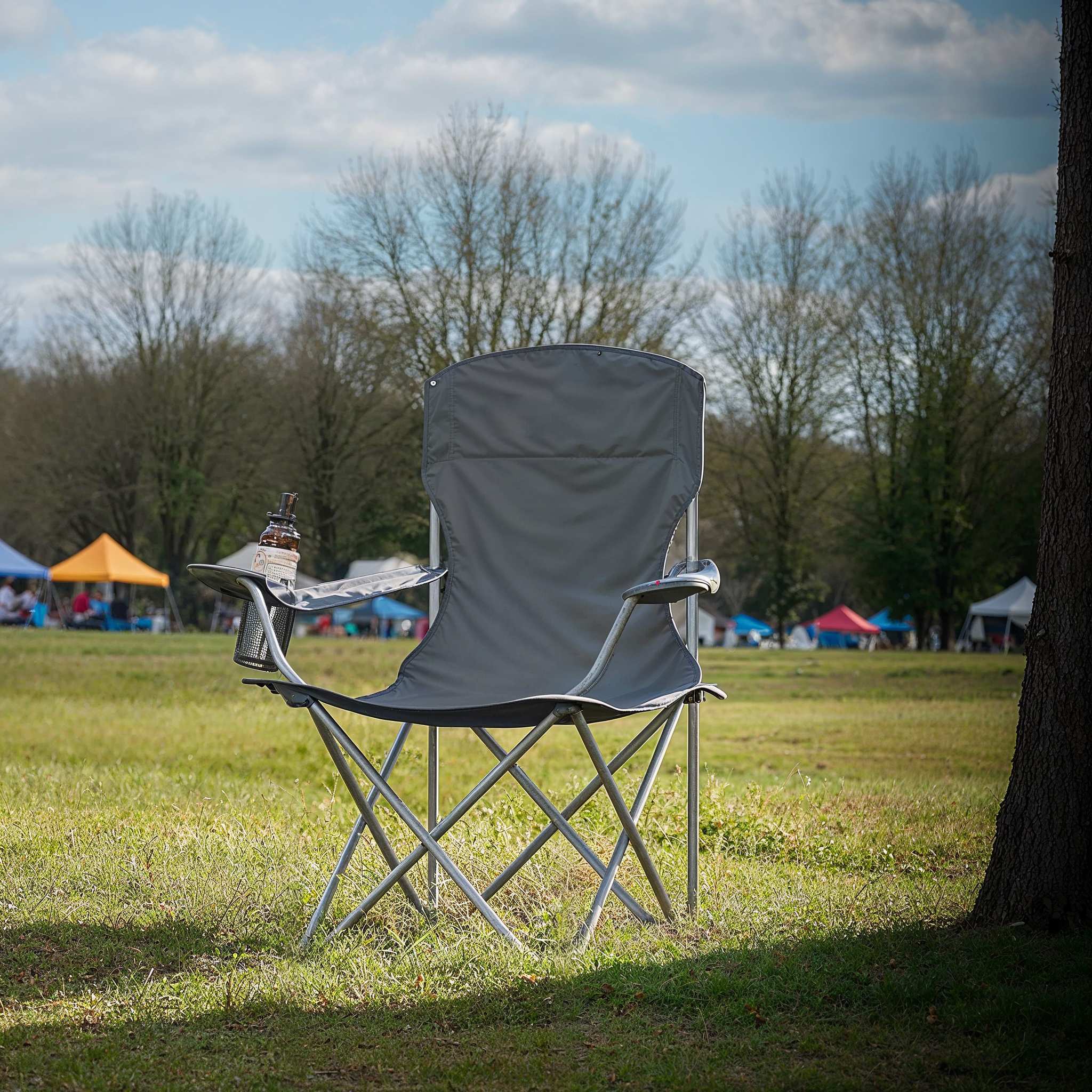 Set of 2 Folding Heavy-Duty Camping Chairs – Metal Frame – Slate Gray – Includes Cup Holder