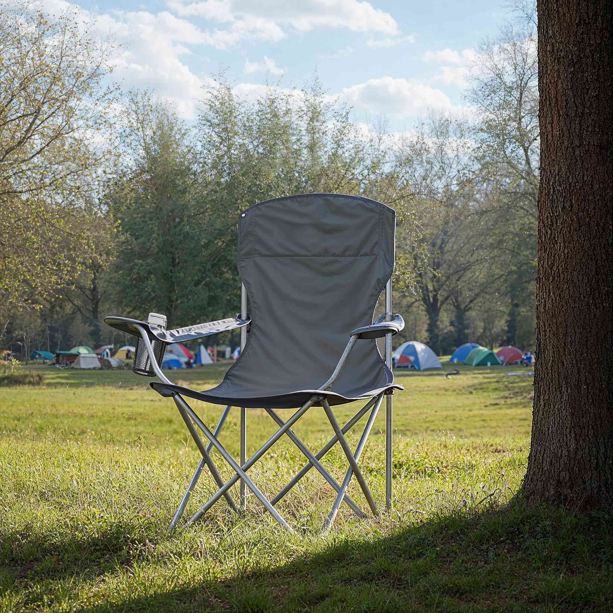 Set of 2 Folding Heavy-Duty Camping Chairs – Metal Frame – Slate Gray – Includes Cup Holder