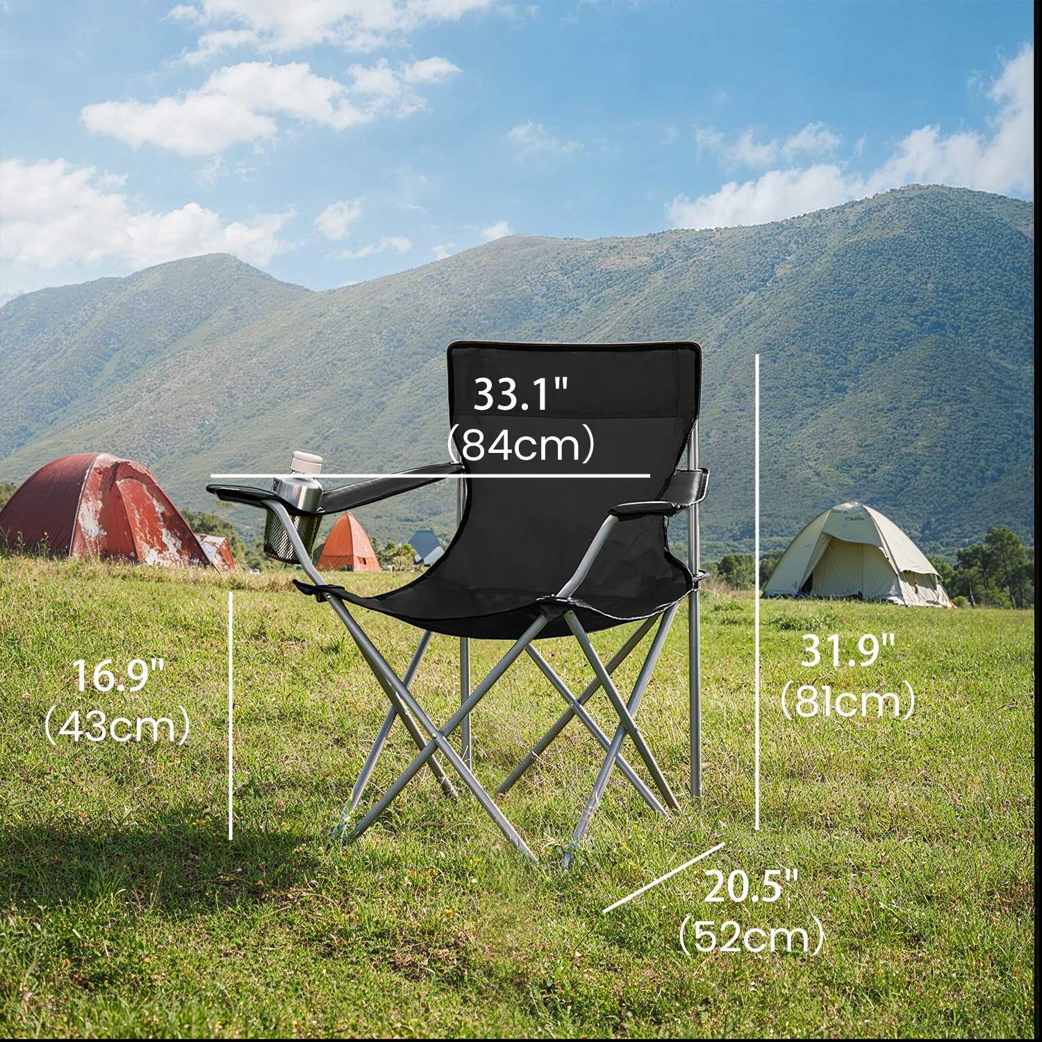 Set of 2 Outdoor Folding Camping Chairs – Metal – Black – Lightweight with Armrests, 120 kg Capacity