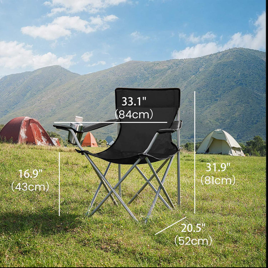 Set of 2 Outdoor Folding Camping Chairs – Metal – Black – Lightweight with Armrests, 120 kg Capacity