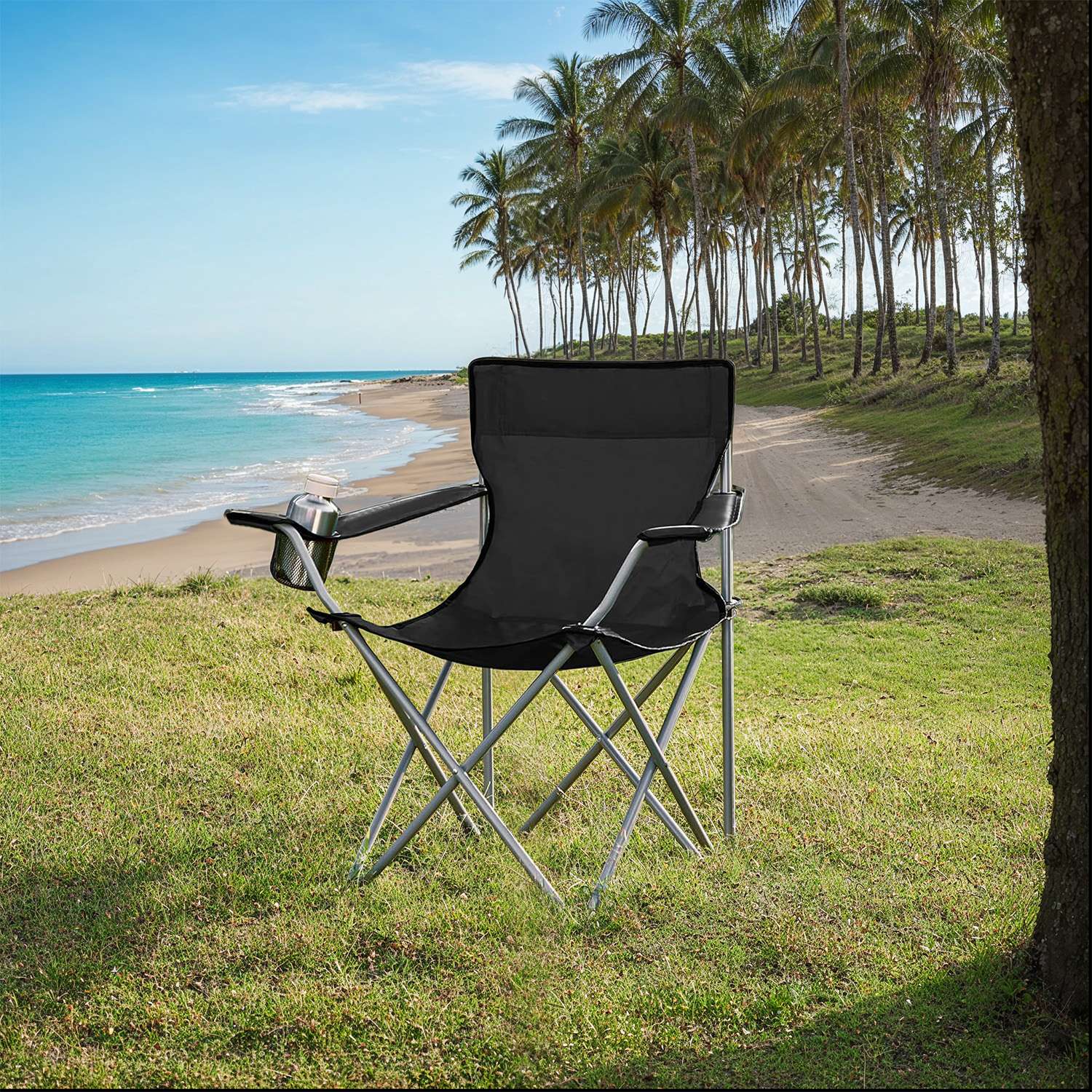 Set of 2 Outdoor Folding Camping Chairs – Metal – Black – Lightweight with Armrests, 120 kg Capacity