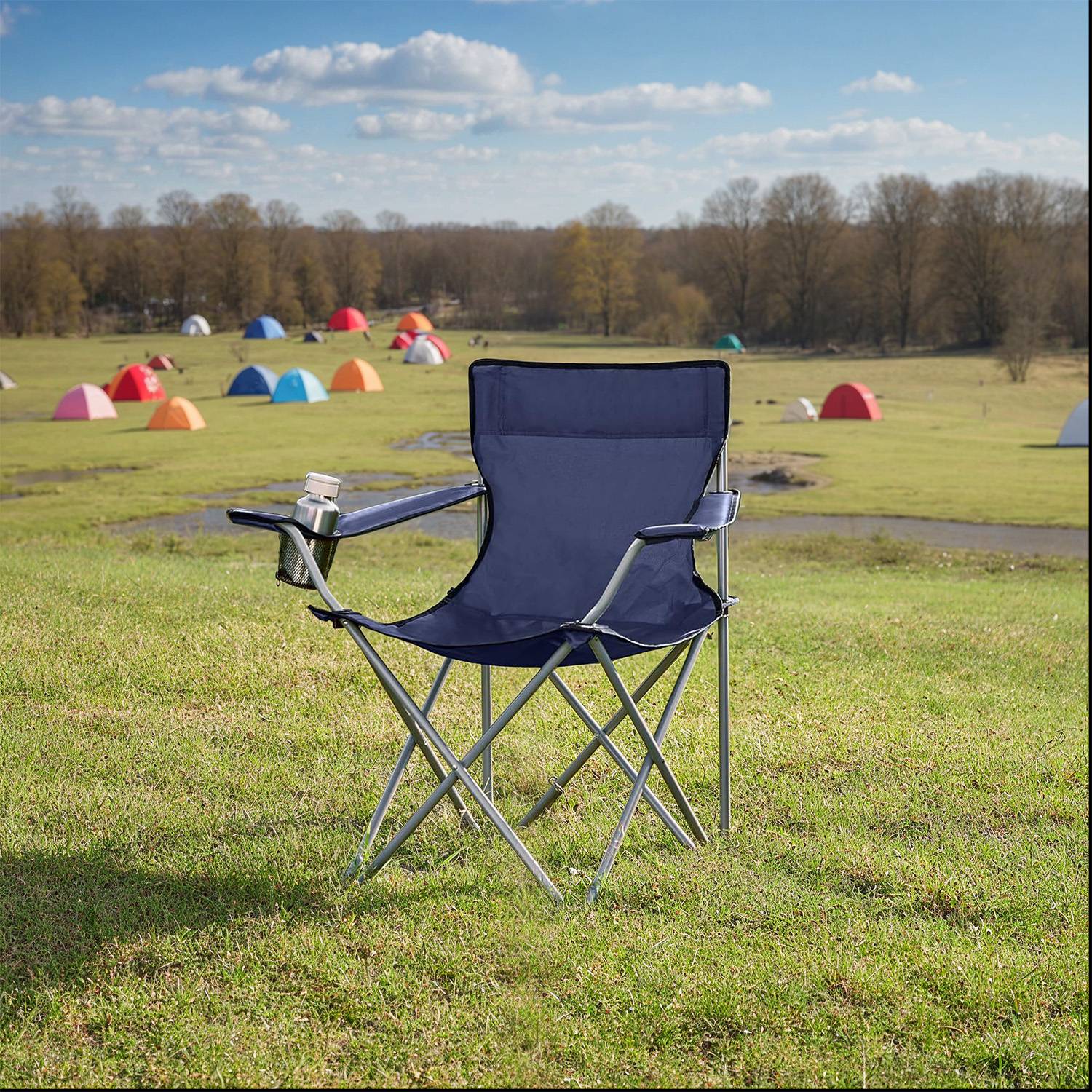 Set of 2 Outdoor Folding Camping Chairs – Metal – Black – Lightweight with Armrests, 120 kg Capacity