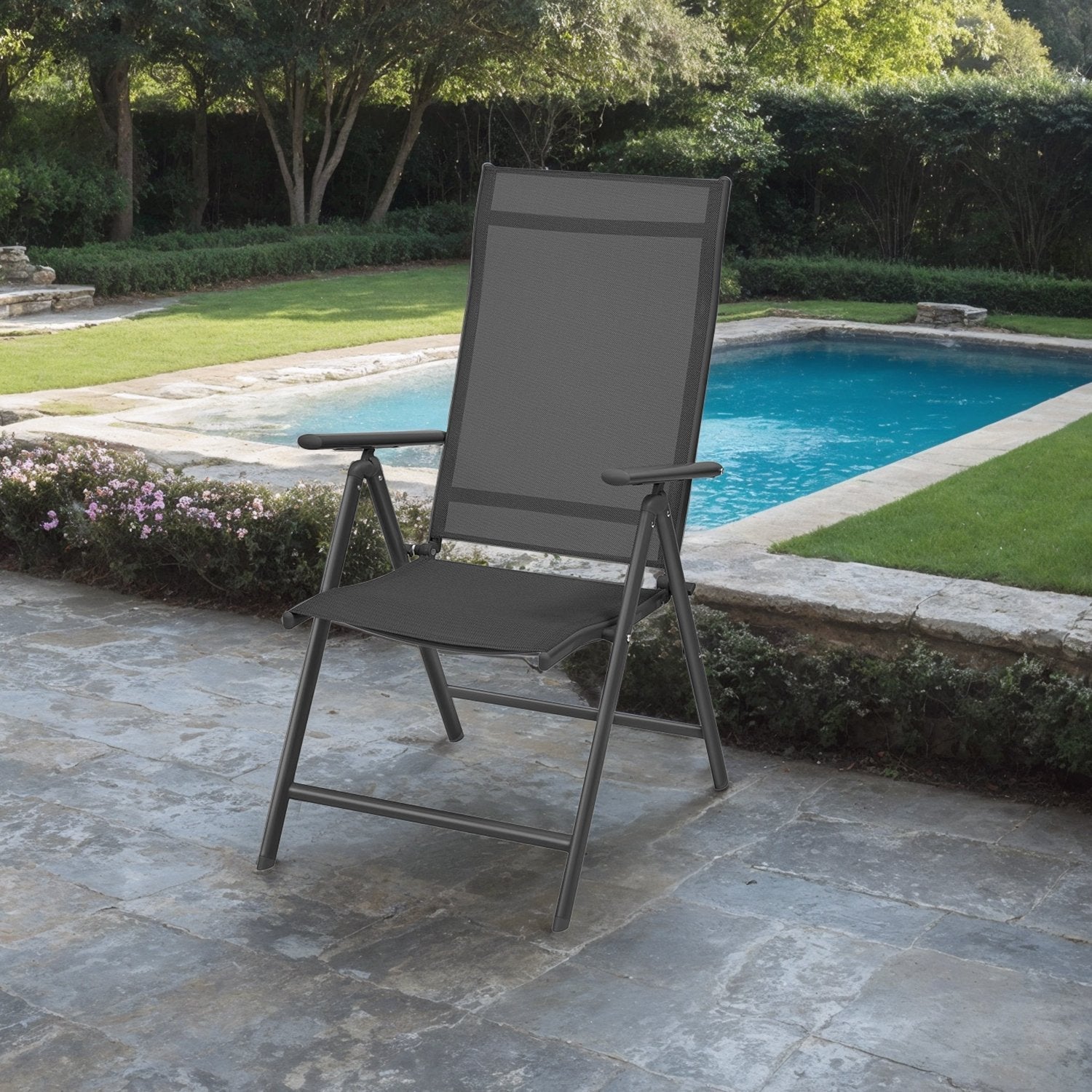 Folding Outdoor Chair – Fabric – Grey – 8-Angle Reclining Back, Max. Capacity 150 kg