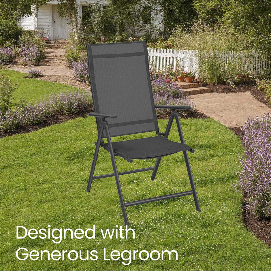 Folding Outdoor Chair – Fabric – Grey – 8-Angle Reclining Back, Max. Capacity 150 kg