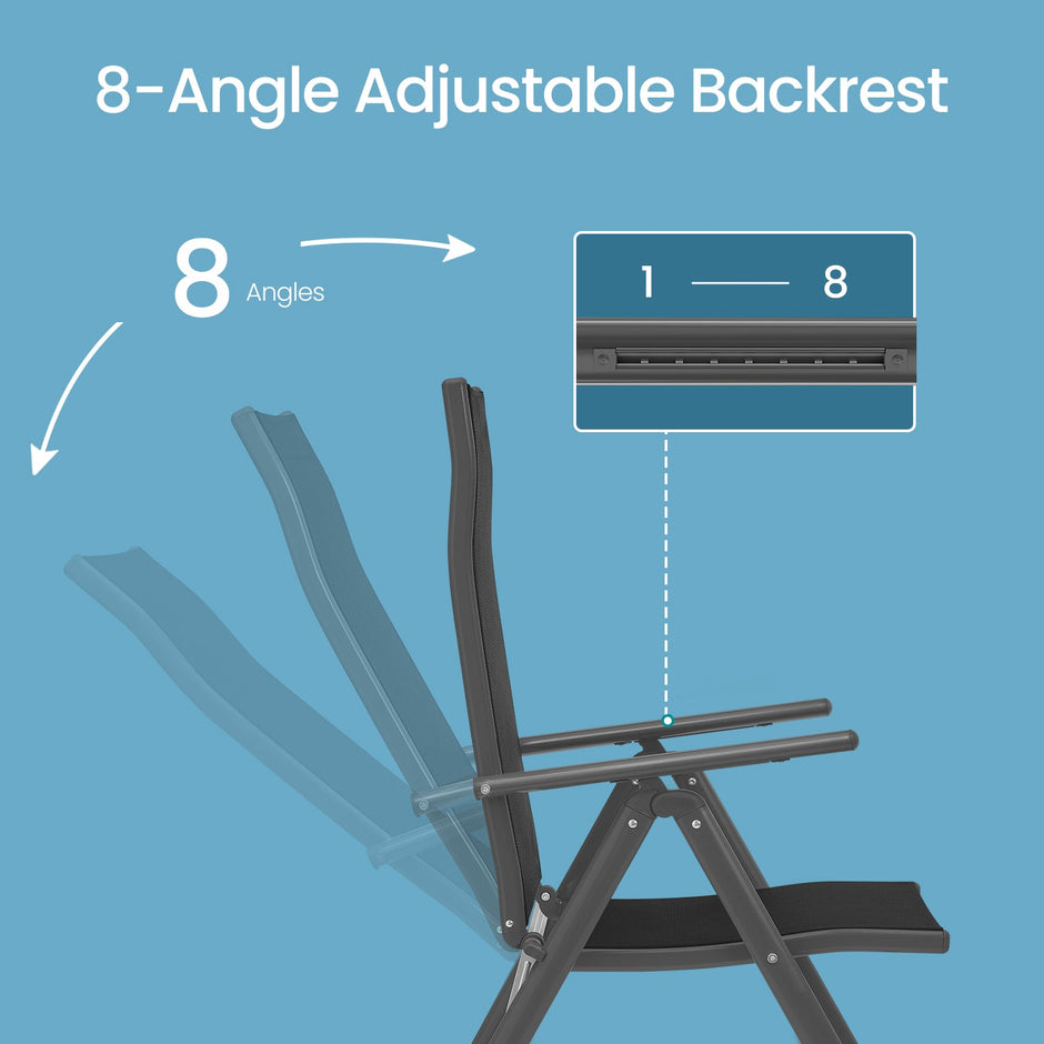 Folding Outdoor Chair – Fabric – Grey – 8-Angle Reclining Back, Max. Capacity 150 kg